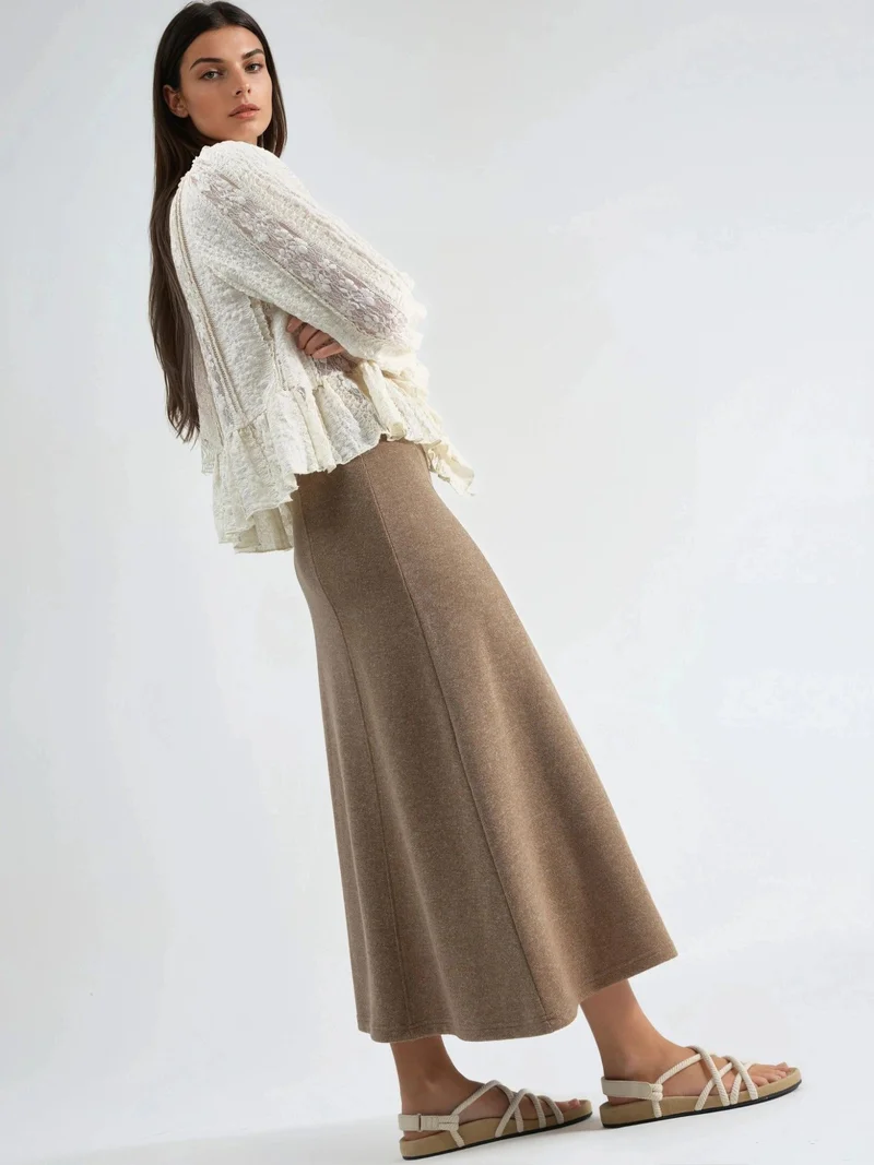 بوسيم BUSEM Soft Textured A-Line Midi Skirt