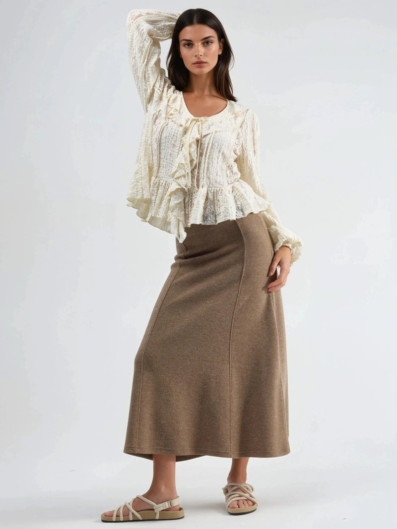 BUSEM Soft Textured A-Line Midi Skirt - Image 4