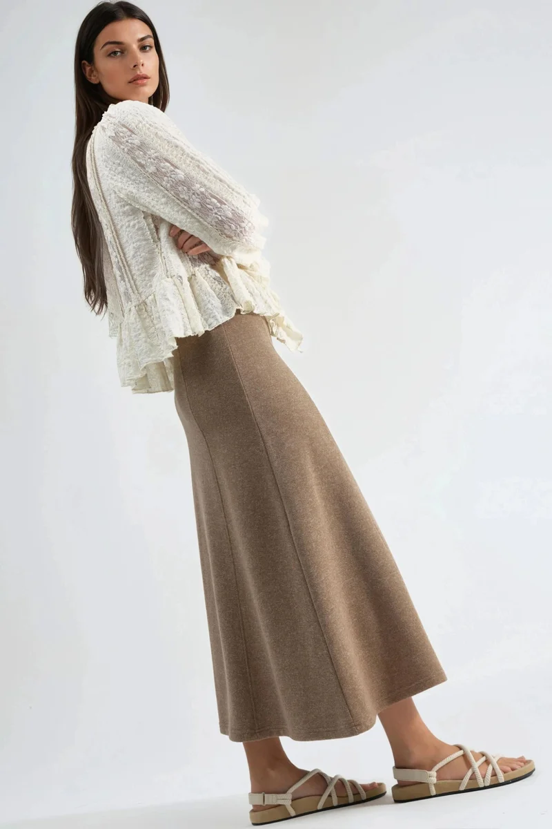 بوسيم BUSEM Soft Textured A-Line Midi Skirt