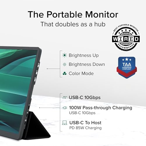 Plugable 15.6" USB-C Portable Monitor with 100W Pass-Through Charging | 2X USB-C 10Gbps Hub | FHD 1920x1080 IPS Display for Mac, Windows, iPad, Smartphone | 1.85lbs, Travel Cover/Stand Included - Image 2