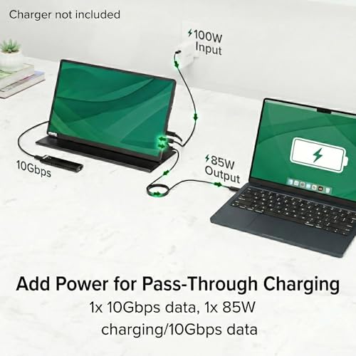Plugable 15.6" USB-C Portable Monitor with 100W Pass-Through Charging | 2X USB-C 10Gbps Hub | FHD 1920x1080 IPS Display for Mac, Windows, iPad, Smartphone | 1.85lbs, Travel Cover/Stand Included - Image 3