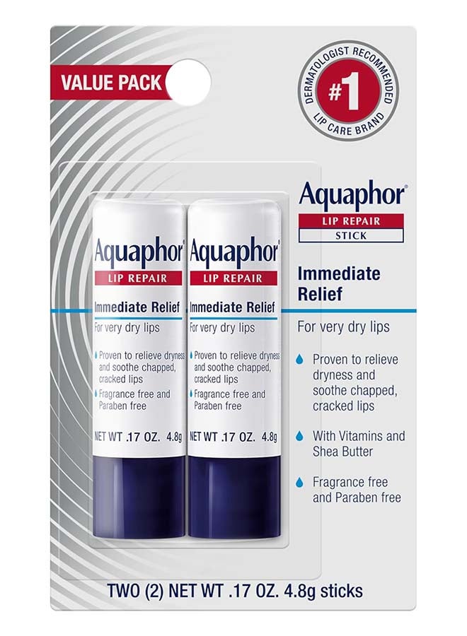 Aquaphor Lip Repair Stick Lip Balm Twin Pack (2 × 0.17 Oz Sticks) – Intensive Moisturizing Relief for Dry, Chapped & Cracked Lips, with Shea Butter & Vitamins, Fragrance-Free - Image 1