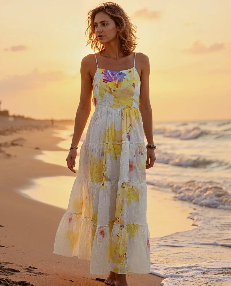 Rareism Rareism Women's Jannew Light Multi 100% Cotton Fabric Shoulder Straps Slip-On Closure Sleeveless Floral Print Fit And Flare Maxi Dress