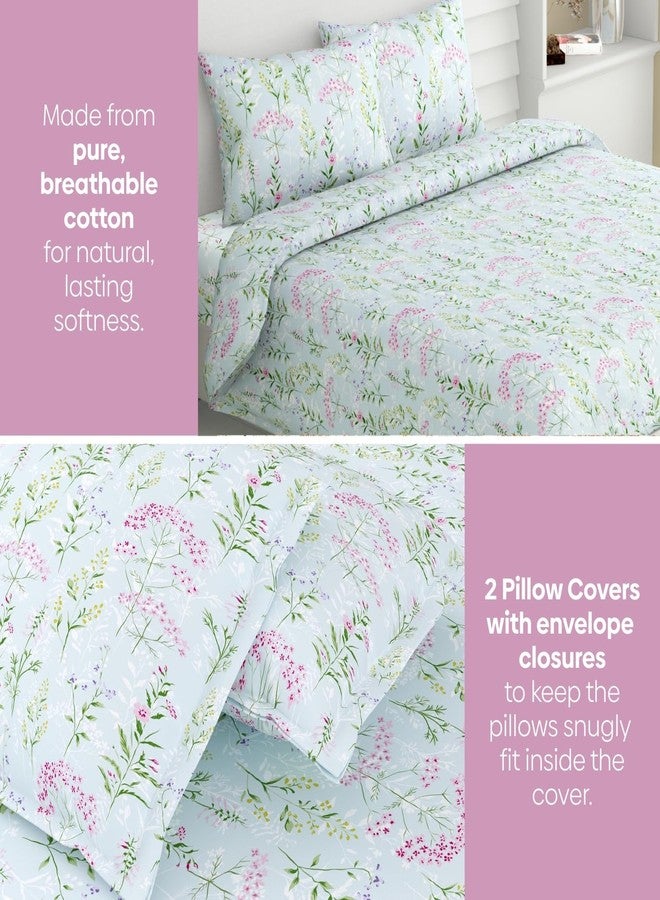 haus & kinder Bedsheet,100% Cotton Double Bed Sheet, 186 TC Pure Cotton Bedsheet for Queen Size Bed, with 2 Pillow Covers, (100 x 90 Inches) - Elegant Blooms - Image 2