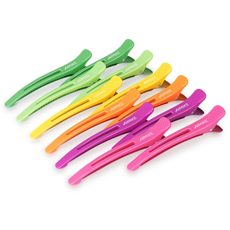 AIMIKE 12pcs Hair Clips Set  No Crease Duck Billed Clips with Silicone Band for Styling Cutting and Sectioning Salon Hair