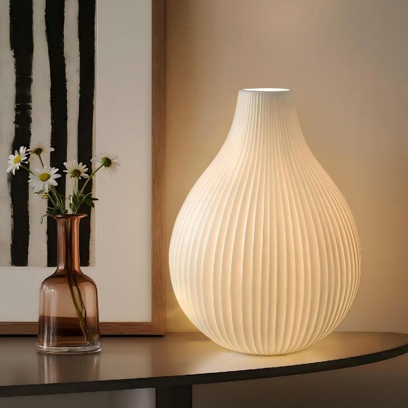 RONDURE 11.0 بوصة مصباح طاولة سيراميك، مصباح بتصميم حديث لغرفة النوم، غرفة المعيشة، طاولة السرير الجانبية وطاولة النهاية، غطاء مصباح سيراميك أبيض شفاف محروق في الفرن، إضاءة مميزة، ديكور المنزل - Image 1