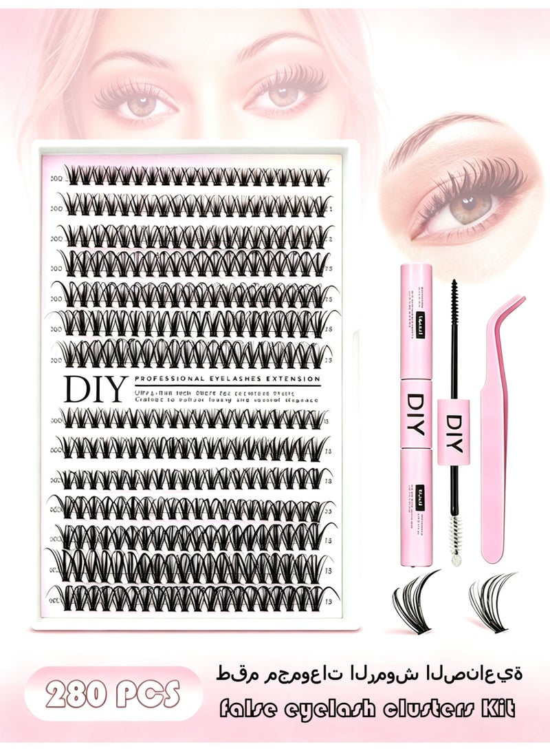 280pcs  lash Clusters wispy false eyelash clusters Kit, Individual eyelash extension kit With Lash Bond,Eyelash Brush And Tweezers,9-16MM Length Self-Application - Image 1