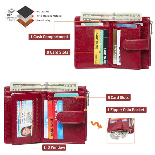 GAEKEAO Womens Wallet Small Leather RFID Blocking Bifold Zipper Pocket Wallet Card Case Purse with ID Window - Image 2