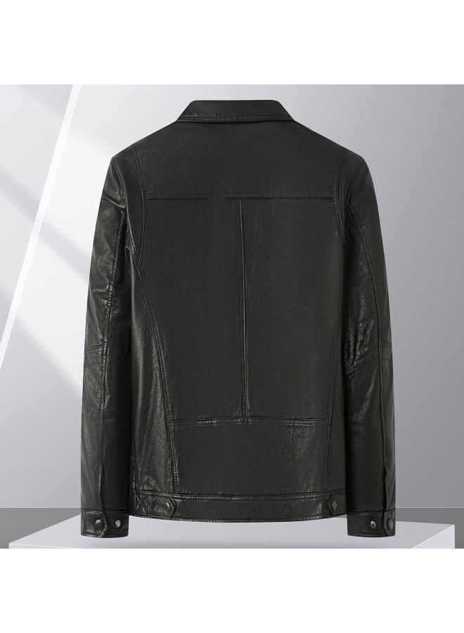 Fapai Spring/autumn Turn-down Collar Men's Leather Jacket Natural Leather Texture Windproof Jacket - Image 3