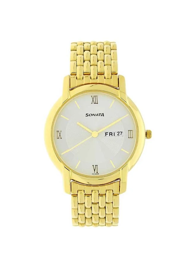 Sonata Round Shape Stainless Steel Analog Wrist Watch 7954YM01 - 37 mm - Yellow