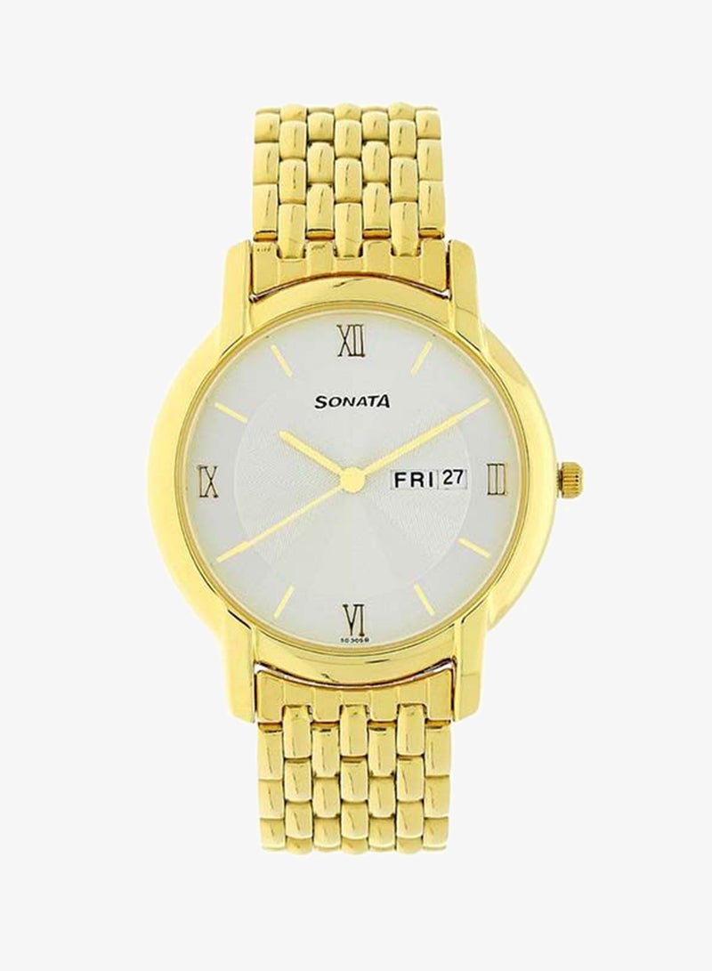 Sonata Round Shape Stainless Steel Analog Wrist Watch 7954YM01 - 37 mm - Yellow - Image 5