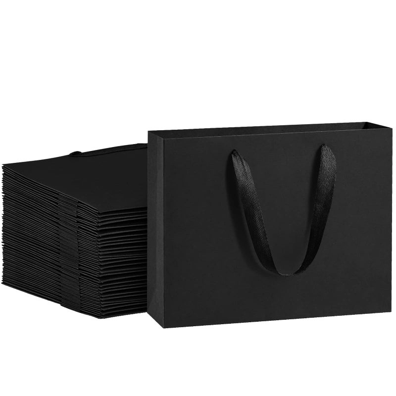 BagDream 25Pcs 86x4x7 Black Kraft Paper Bags with Handles Heavy Duty Small Gift Bags for Party Favor Retail Merchandise Soft Cloth Handle Sturdy Paper Sacks