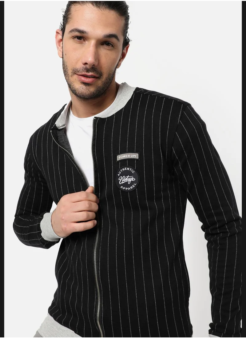 Campus Sutra Men's Striped Regular Fit Cotton Jacket For Winter Wear