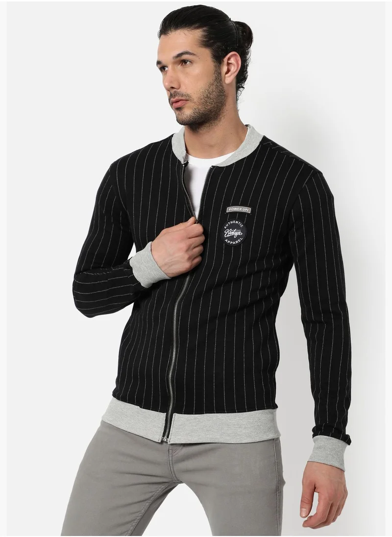 Campus Sutra Men's Striped Regular Fit Cotton Jacket For Winter Wear