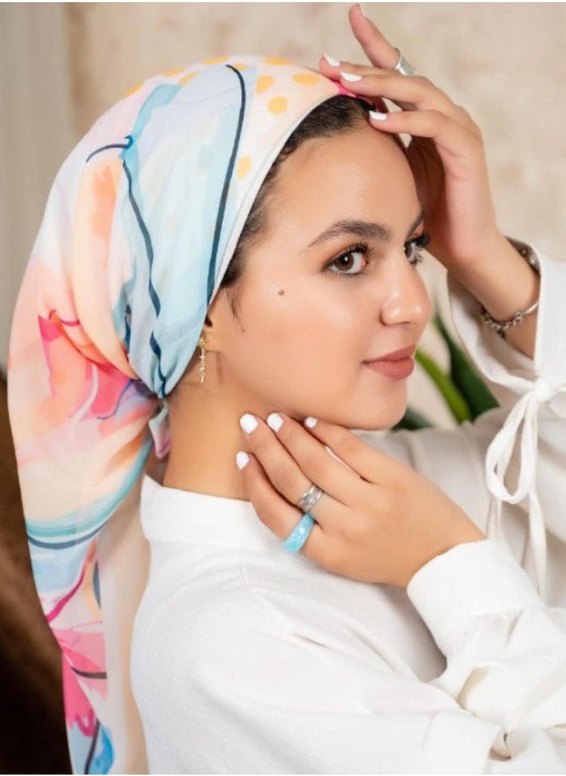 Generic - Digital Crepe Square Scarf 90x90cm, Lightweight and Elegant Silk Scarf, Modern Design Printed with Vibrant Colors, Perfect Scarf Hijab for Occasions and Daily Use, Multicolor - Image 1