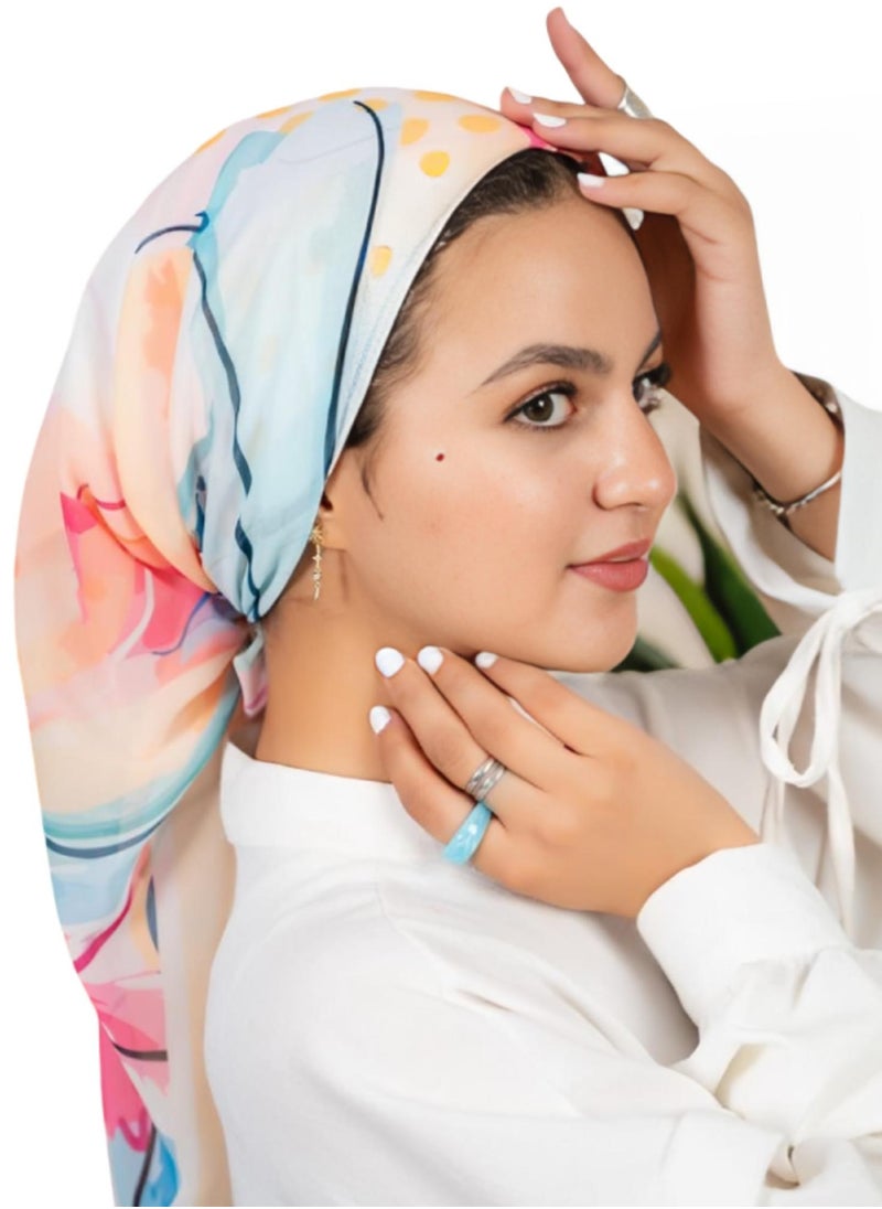 Generic - Digital Crepe Square Scarf 90x90cm, Lightweight and Elegant Silk Scarf, Modern Design Printed with Vibrant Colors, Perfect Scarf Hijab for Occasions and Daily Use, Multicolor - Image 1