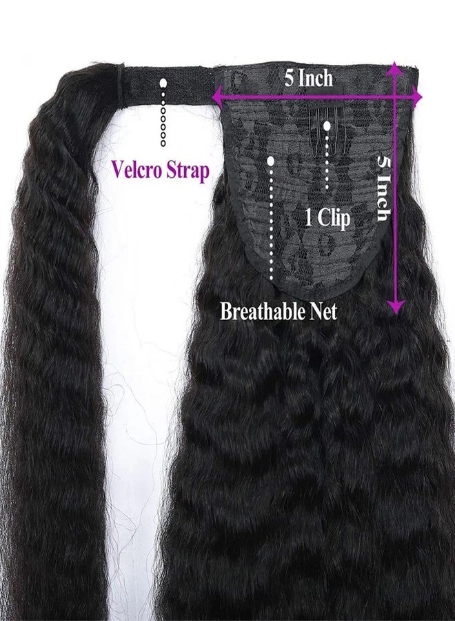 Feelgrace Kinkys Straight Hair Extensions Natural Black Clip with Magic Paste Ponytail Remy Human Hair Extensions 130G/Set Afro Kinky Straight Wrap Around Human Hair Ponytai Wrap Around Ponytail 18 Inch - Image 4