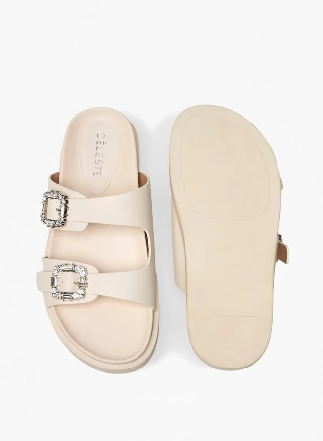 سيليست Women's Buckle Detail Slip-On Flat Sandals