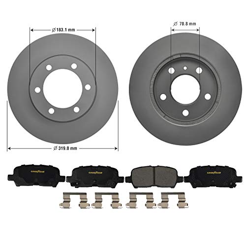 Goodyear Brakes PRK52726R | Rear Brake Kit with Pair (2) of Coated Brake Rotors and Ceramic Brake Pads fits Buick LaCrosse 09-05; Chevrolet Impala 13-11, Impala Limited 16-14; Pontiac Grand Prix 08-04 - Image 2