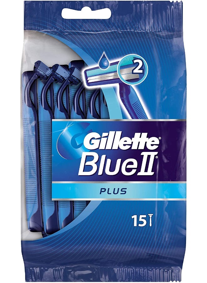 Gillette Blue II Plus Men's Disposable Razors, 15 Razors - Image 1
