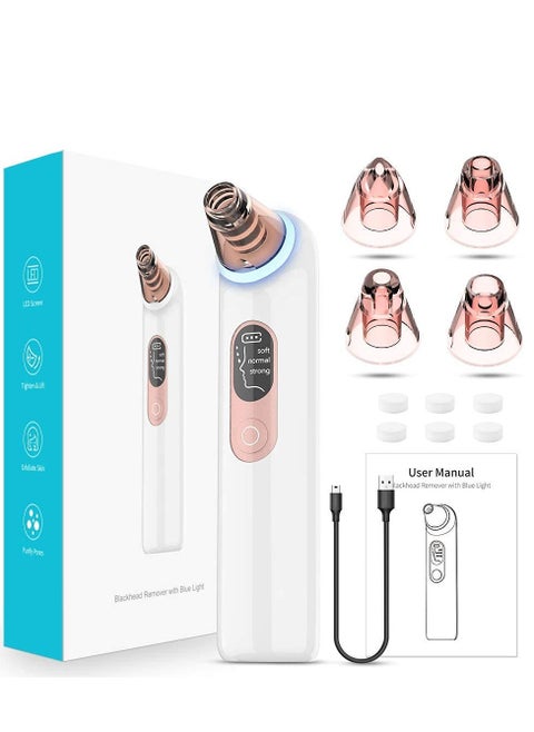 Blackhead Remover Pore Vacuum with 4 Replaceable Probes,USB Rechargeable ,Comedone Whitehead Extractor, LED Display, Upgraded Blue Light