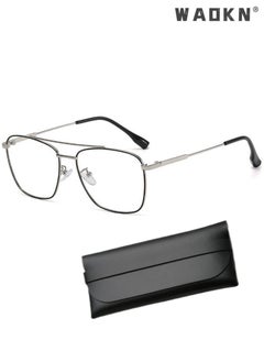 WAOKN Blue Light Blocking Glasses Blue Light Filter Computer Reading Gaming TV Phones Oversized Eyeglasses Fashion Anti Eyestrain Headache Eyewear Eyeglasses Anti Glare for Women Men Black Silver  - Image 1