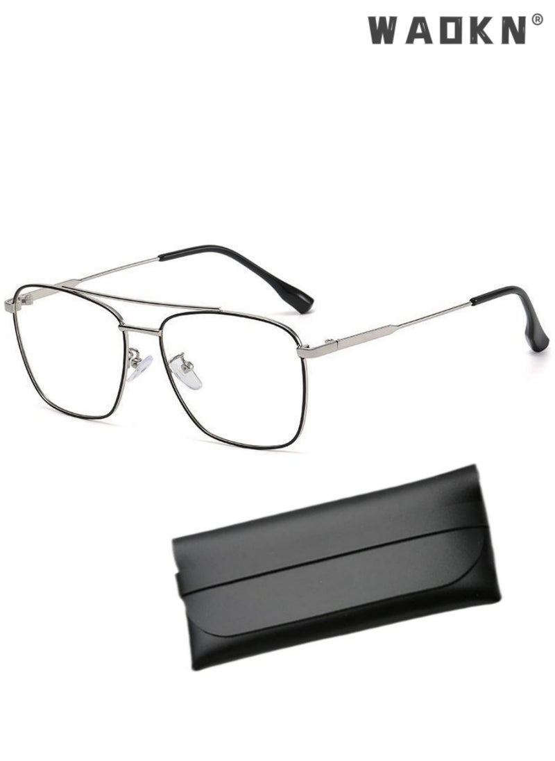 WAOKN Blue Light Blocking Glasses Blue Light Filter Computer Reading Gaming TV Phones Oversized Eyeglasses Fashion Anti Eyestrain Headache Eyewear Eyeglasses Anti Glare for Women Men Black Silver  - Image 1