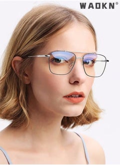 WAOKN Blue Light Blocking Glasses Blue Light Filter Computer Reading Gaming TV Phones Oversized Eyeglasses Fashion Anti Eyestrain Headache Eyewear Eyeglasses Anti Glare for Women Men Black Silver  - Image 2
