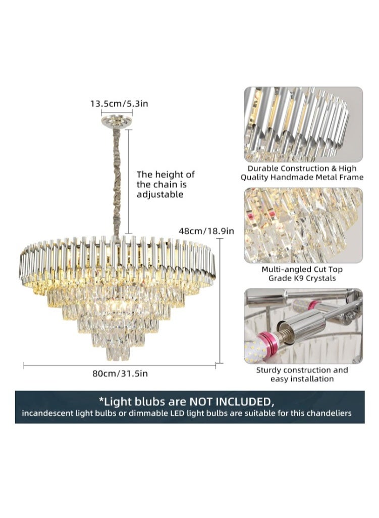 المفتاحة ثريا كريستال فضية عصرية - مصباح سقف معلق فاخر بثلاث طبقات لغرفة المعيشة وغرفة الطعام وغرفة النوم - تصميم أنيق من كريستال K9 مع لمسة نهائية من الكروم المصقول وسلسلة تعليق قابلة للتعديل - Image 2