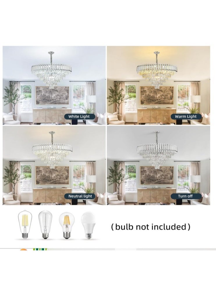 المفتاحة ثريا كريستال فضية عصرية - مصباح سقف معلق فاخر بثلاث طبقات لغرفة المعيشة وغرفة الطعام وغرفة النوم - تصميم أنيق من كريستال K9 مع لمسة نهائية من الكروم المصقول وسلسلة تعليق قابلة للتعديل - Image 3