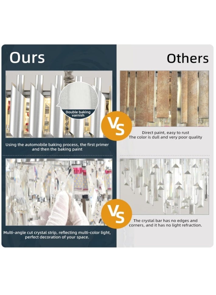 المفتاحة ثريا كريستال فضية عصرية - مصباح سقف معلق فاخر بثلاث طبقات لغرفة المعيشة وغرفة الطعام وغرفة النوم - تصميم أنيق من كريستال K9 مع لمسة نهائية من الكروم المصقول وسلسلة تعليق قابلة للتعديل - Image 4