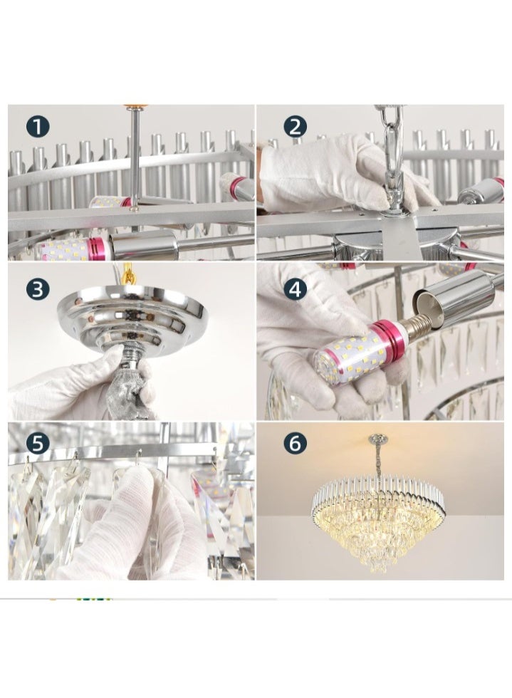 المفتاحة ثريا كريستال فضية عصرية - مصباح سقف معلق فاخر بثلاث طبقات لغرفة المعيشة وغرفة الطعام وغرفة النوم - تصميم أنيق من كريستال K9 مع لمسة نهائية من الكروم المصقول وسلسلة تعليق قابلة للتعديل - Image 5