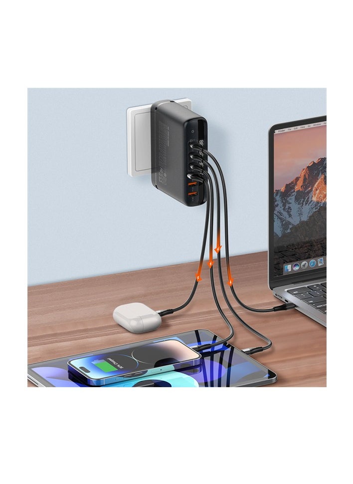 LDNIO - LDNIO A6140C 140W GaN Super Fast Desktop 6-Port Charger, EU Plug With Type-C To Type-C - Black - Image 1