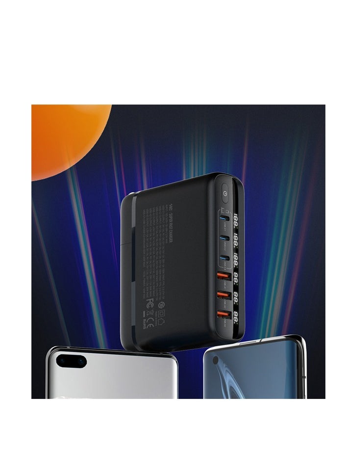 LDNIO - LDNIO A6140C 140W GaN Super Fast Desktop 6-Port Charger, EU Plug With Type-C To Type-C - Black - Image 1