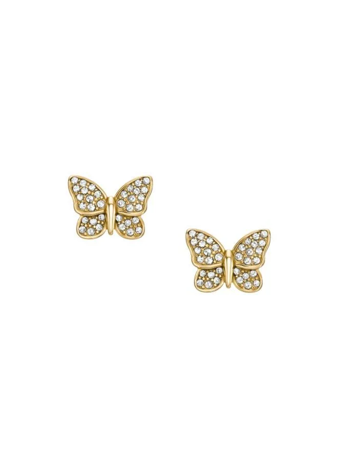 FOSSIL Butterfly Gold-Tone Stainless Steel Stud Earrings