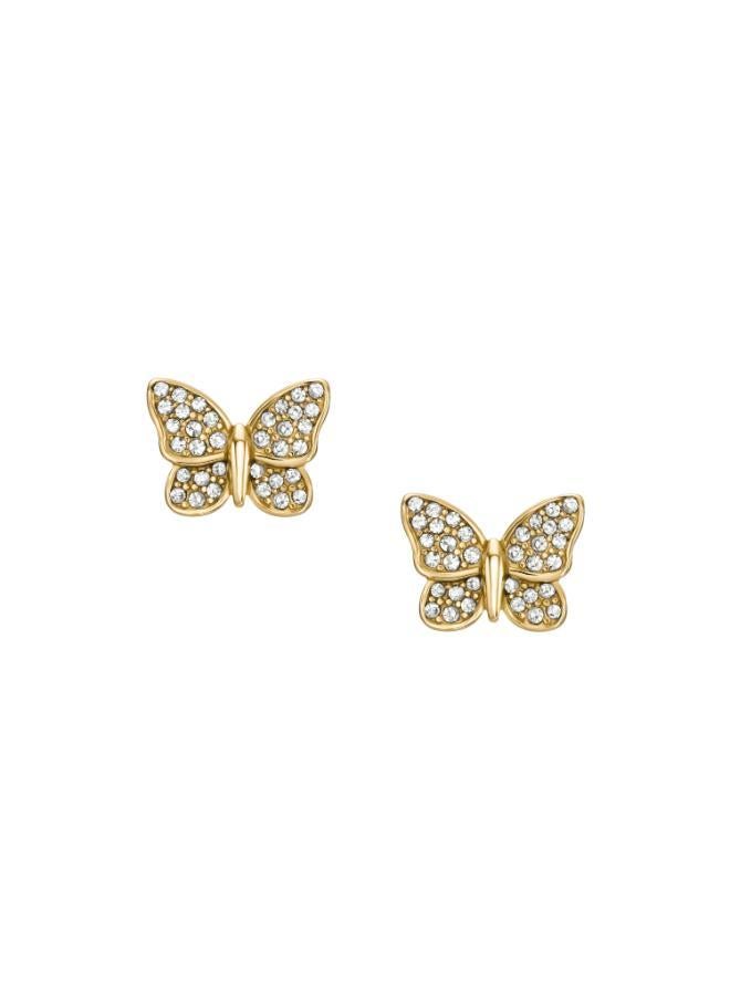 FOSSIL Butterfly Gold-Tone Stainless Steel Stud Earrings - Image 1