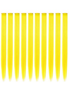 ECOCHARMS 9 PCS Princess Party Highlight yellow Hair Pieces Colored Hair Extensions Clip inOn Girls Wig Pieces Yellow 