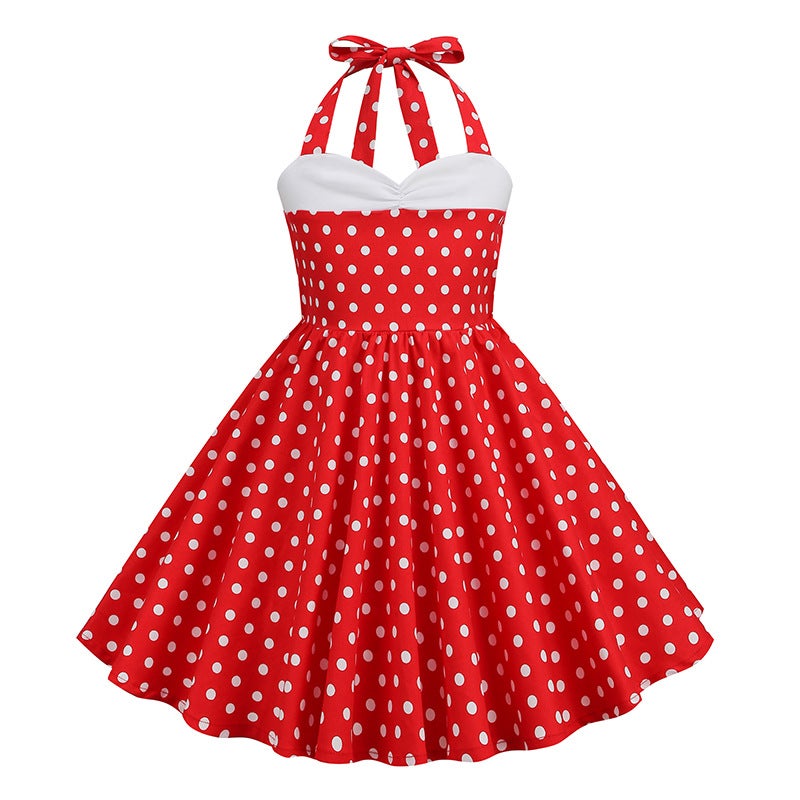 Girls Polka Dot Halter Neck Dress - Image 2