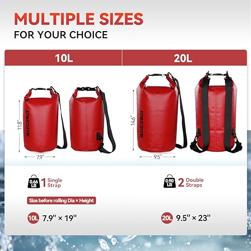 MARCHWAY Floating Waterproof Dry Bag Backpack 5L/10L/20L/30L/40L, Roll Top Sack Keeps Gear Dry for Kayaking, Rafting, Boating, Swimming, Camping, Hiking, Beach, Fishing (Red, 20L) - Image 3