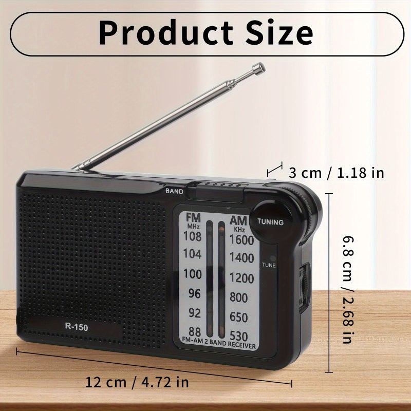 Slivery R-150 Portable AM FM Radio Speaker Headphone Jack 2 AA Battery Indoor Outdoor Emergency Use - Image 2