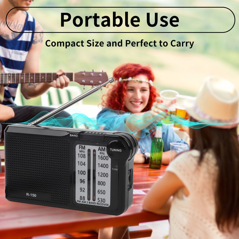 Slivery R-150 Portable AM FM Radio Speaker Headphone Jack 2 AA Battery Indoor Outdoor Emergency Use - Image 5