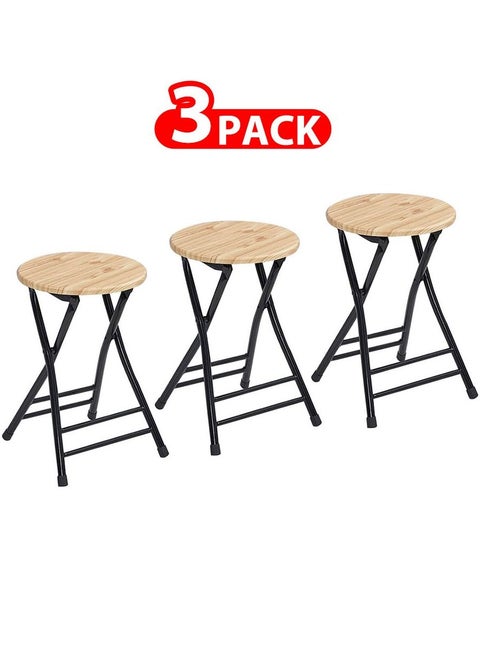 3 Pack For Folding Stool Round Portable Folding Stool Wood Seat Light