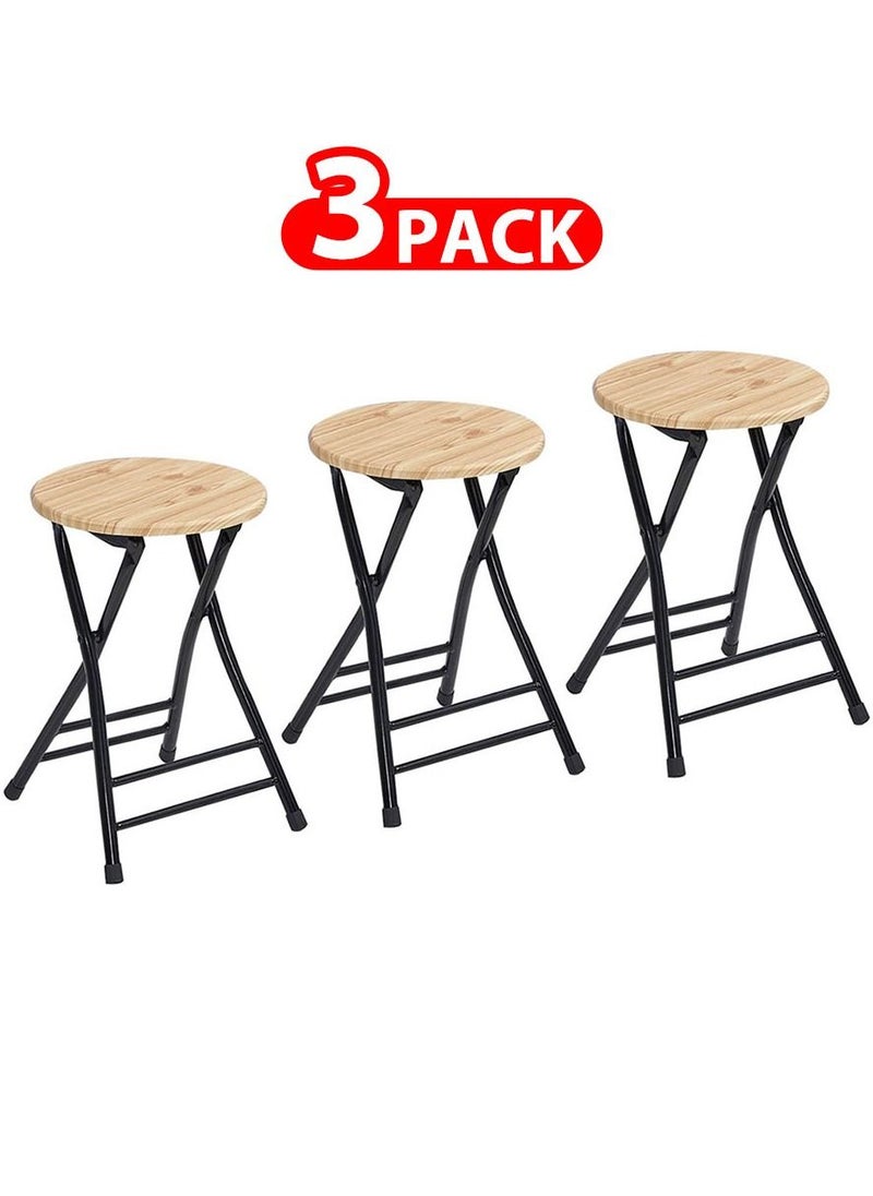 MARGOUN - 3 Pack For Folding Stool Round Portable Folding Stool Wood Seat Light - Image 1