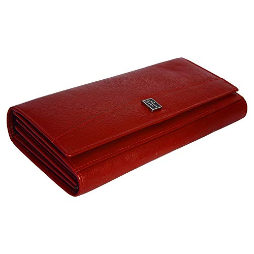 Hawai Genuine Leather Red Wallet for Women | 3 Card Slots | 2 Photo ID Window | 5 Zippered Pocket | 4 Compartment | Stylish Clutch | Ladies Wallet | - Image 4