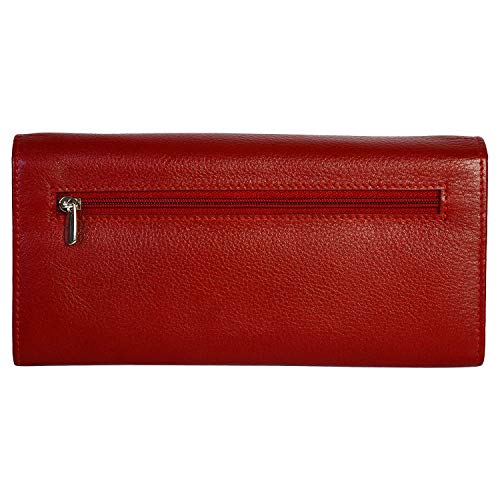 Hawai Genuine Leather Red Wallet for Women | 3 Card Slots | 2 Photo ID Window | 5 Zippered Pocket | 4 Compartment | Stylish Clutch | Ladies Wallet | - Image 2