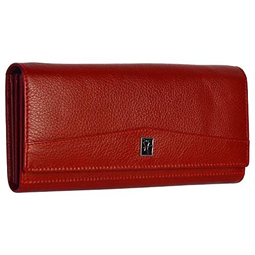 Hawai Genuine Leather Red Wallet for Women | 3 Card Slots | 2 Photo ID Window | 5 Zippered Pocket | 4 Compartment | Stylish Clutch | Ladies Wallet | - Image 3