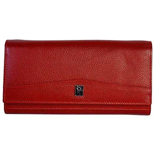 Hawai Genuine Leather Red Wallet for Women | 3 Card Slots | 2 Photo ID Window | 5 Zippered Pocket | 4 Compartment | Stylish Clutch | Ladies Wallet | - Image 1