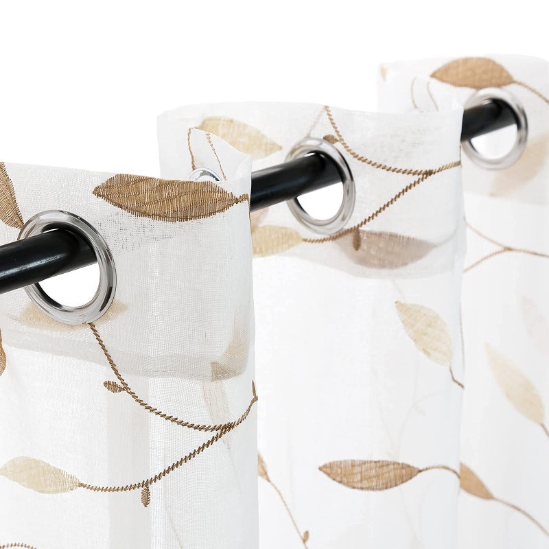 Lazzzy Embroidered Sheer Curtains Floral Leaves Decor Voile Curtain for Living Room Bedroom Farmhouse White Sheer Drapes 84 Inches Light Diffusing Window Treatment Panels Gold on White - Image 4