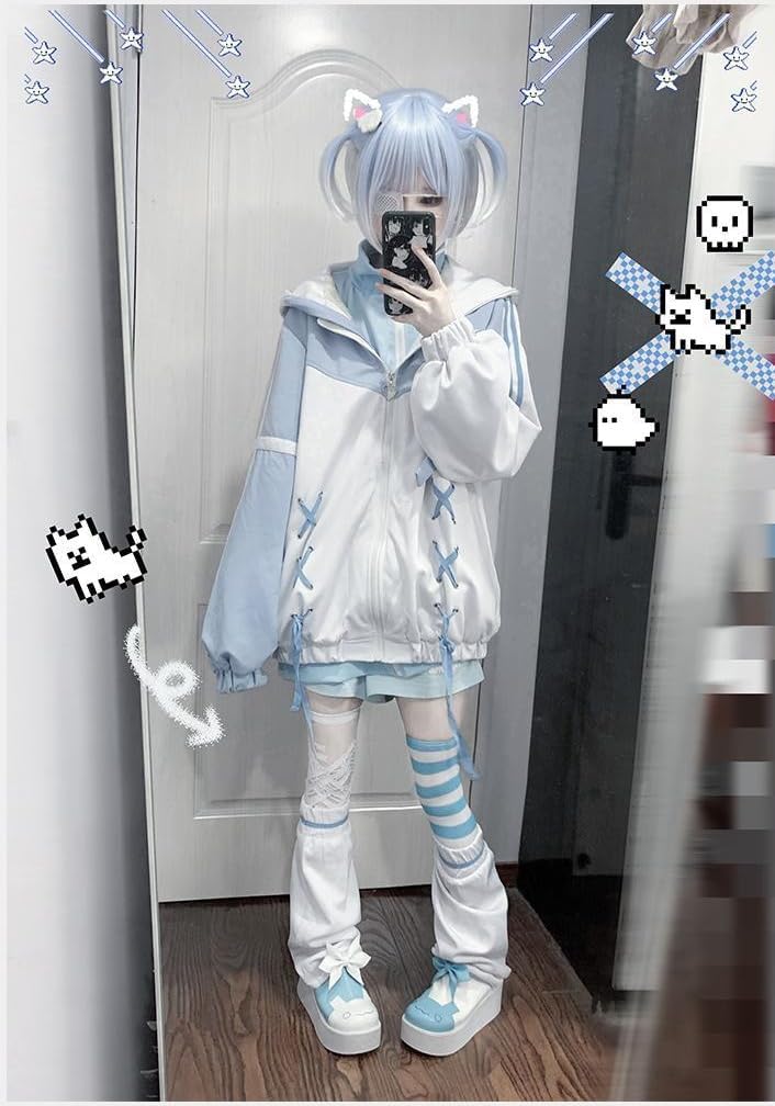 OATSBAS Cute Zip Up Hoodies for Women Watercolor Harajuku Fashion Oversized Sweatshirt y2k Tops (Medium,White) - Image 3