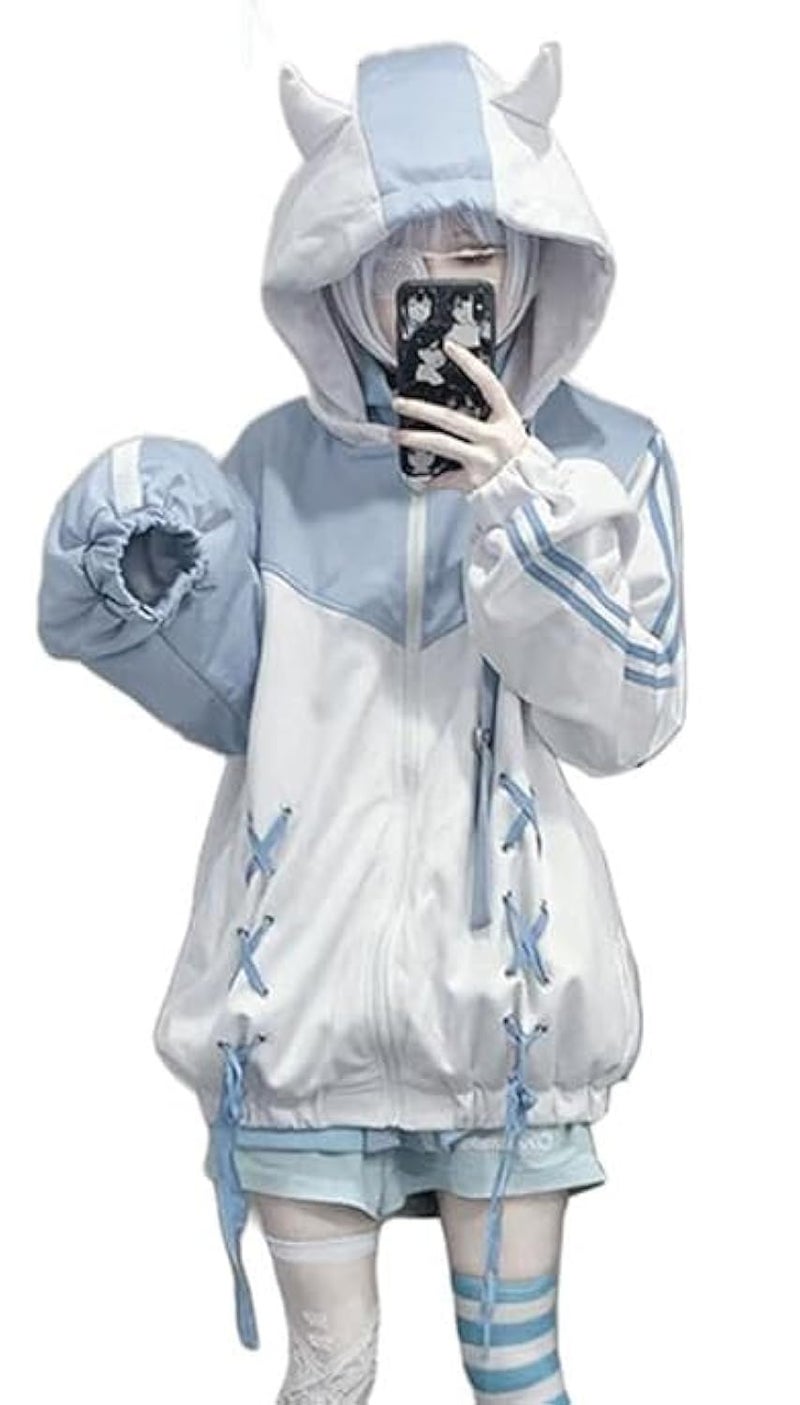 OATSBAS Cute Zip Up Hoodies for Women Watercolor Harajuku Fashion Oversized Sweatshirt y2k Tops (Medium,White) - Image 1
